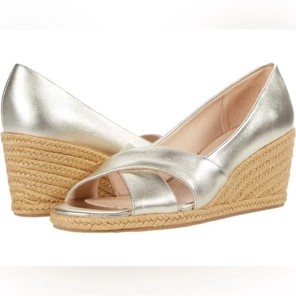 Jack Rogers Palmer Crisscross Wedge Espadrille Sandals in Metallic Gold size 7.5